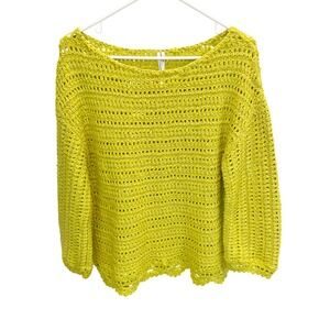 Anthropologie Crochet Knit Scallop Hem Sweater Boat Neck Yellow - Size XS
